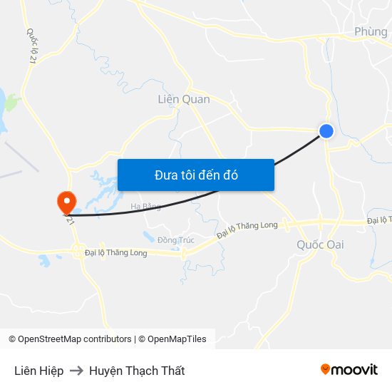 Liên Hiệp to Huyện Thạch Thất map