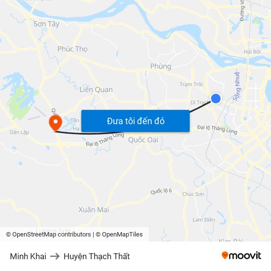 Minh Khai to Huyện Thạch Thất map
