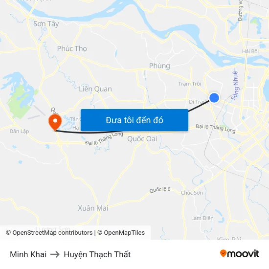Minh Khai to Huyện Thạch Thất map