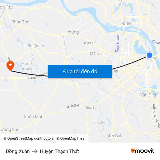 Đồng Xuân to Huyện Thạch Thất map