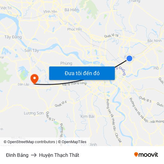 Đình Bảng to Huyện Thạch Thất map