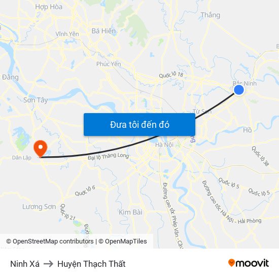 Ninh Xá to Huyện Thạch Thất map