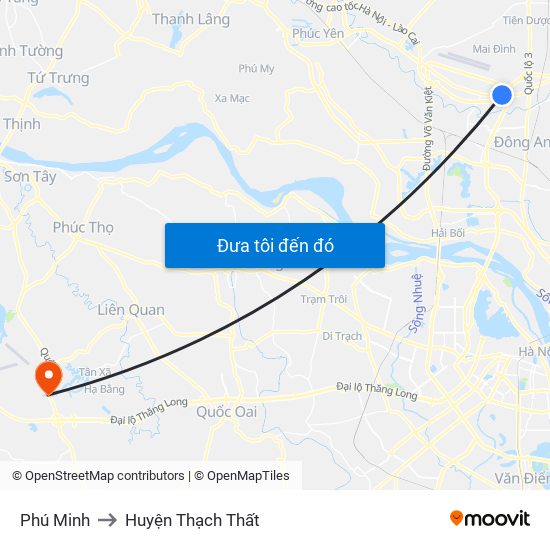 Phú Minh to Huyện Thạch Thất map
