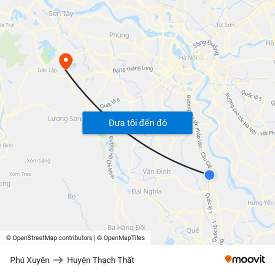 Phú Xuyên to Huyện Thạch Thất map