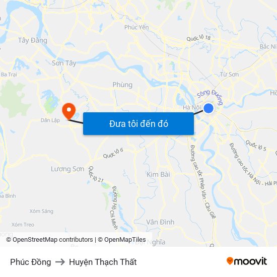 Phúc Đồng to Huyện Thạch Thất map