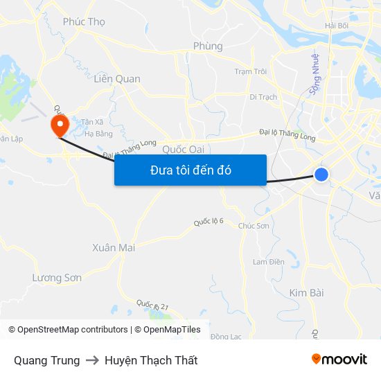 Quang Trung to Huyện Thạch Thất map