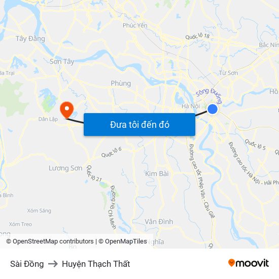 Sài Đồng to Huyện Thạch Thất map