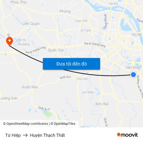 Tứ Hiệp to Huyện Thạch Thất map