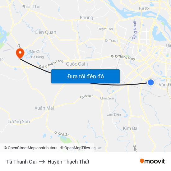 Tả Thanh Oai to Huyện Thạch Thất map