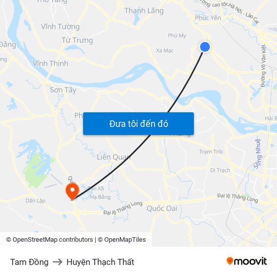 Tam Đồng to Huyện Thạch Thất map