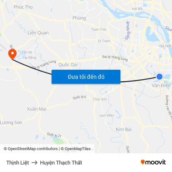 Thịnh Liệt to Huyện Thạch Thất map