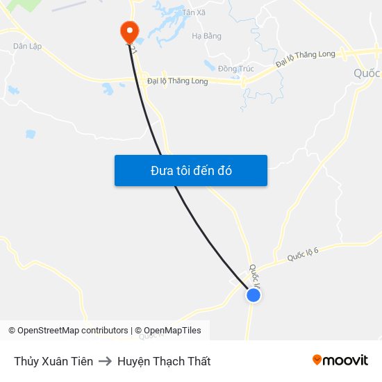 Thủy Xuân Tiên to Huyện Thạch Thất map