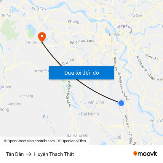 Tân Dân to Huyện Thạch Thất map