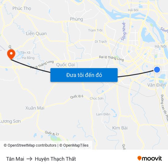 Tân Mai to Huyện Thạch Thất map