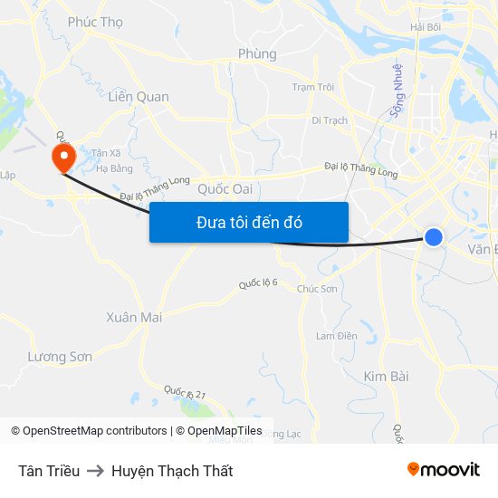 Tân Triều to Huyện Thạch Thất map