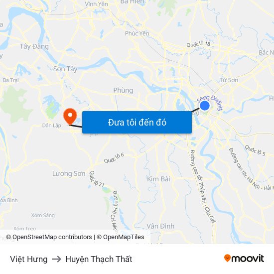 Việt Hưng to Huyện Thạch Thất map