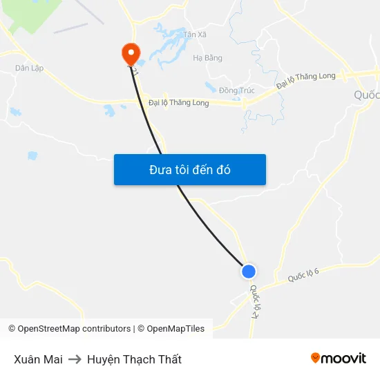 Xuân Mai to Huyện Thạch Thất map
