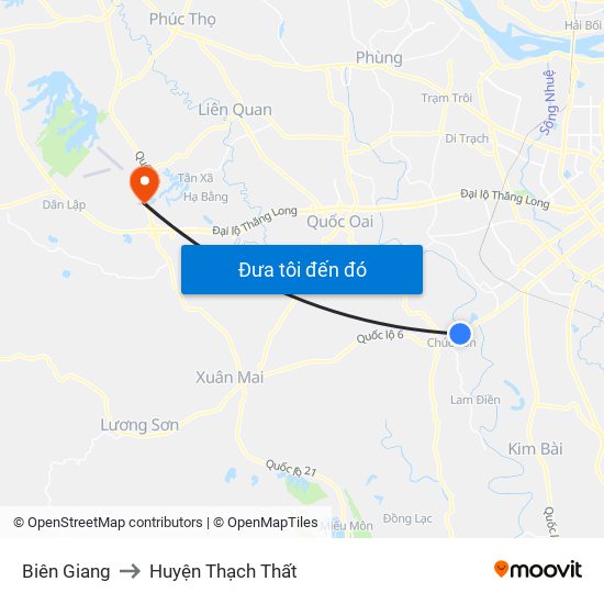 Biên Giang to Huyện Thạch Thất map