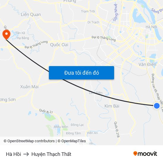 Hà Hồi to Huyện Thạch Thất map