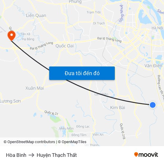 Hòa Bình to Huyện Thạch Thất map