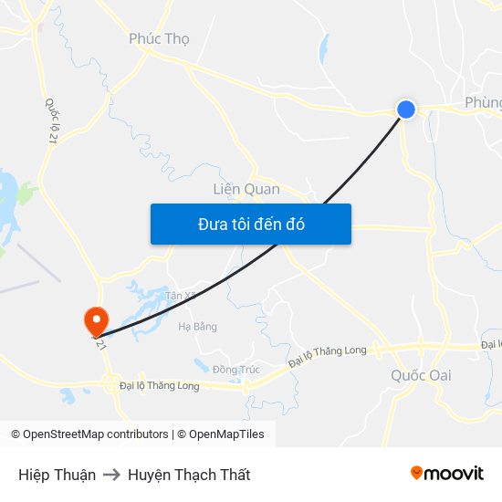 Hiệp Thuận to Huyện Thạch Thất map