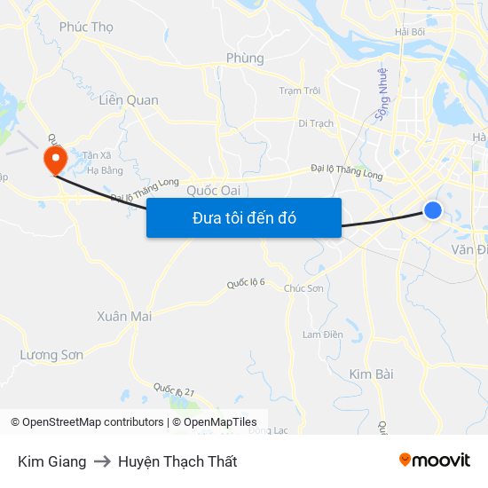 Kim Giang to Huyện Thạch Thất map