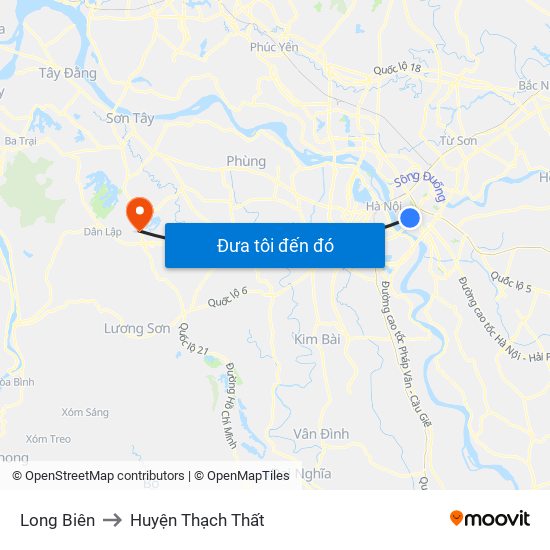 Long Biên to Huyện Thạch Thất map
