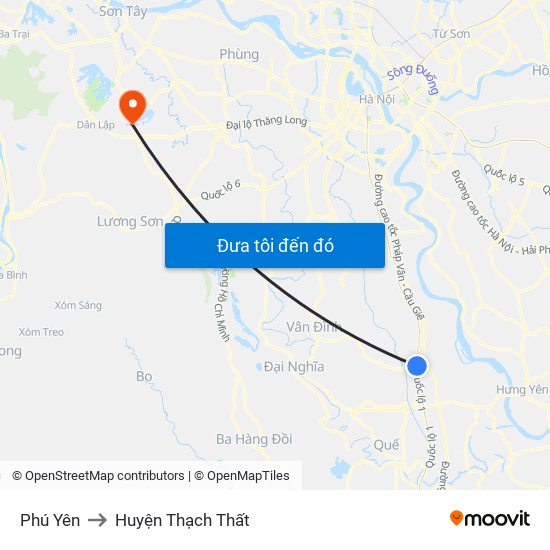 Phú Yên to Huyện Thạch Thất map