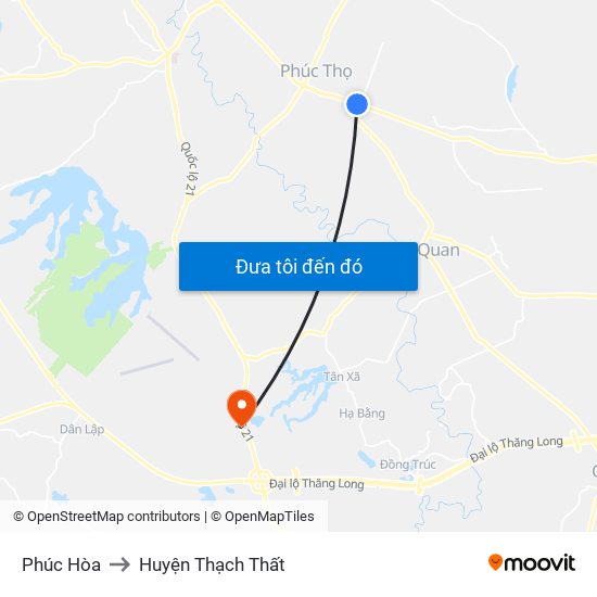 Phúc Hòa to Huyện Thạch Thất map