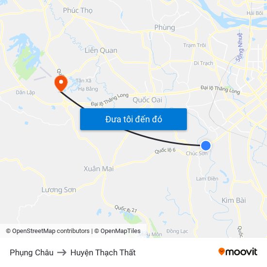 Phụng Châu to Huyện Thạch Thất map