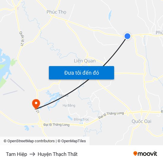 Tam Hiệp to Huyện Thạch Thất map