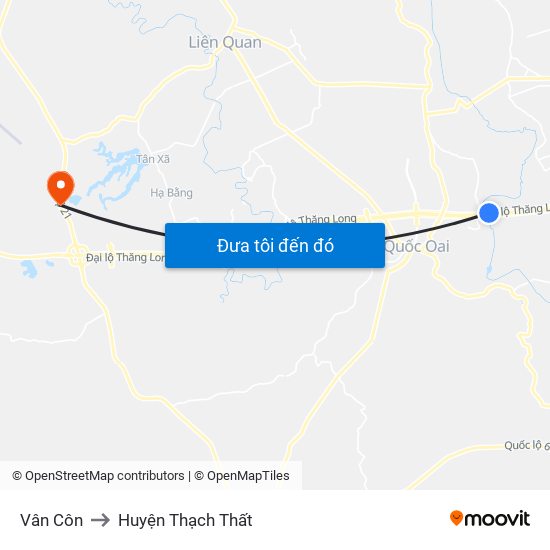 Vân Côn to Huyện Thạch Thất map