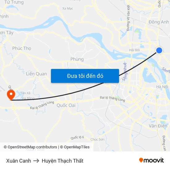 Xuân Canh to Huyện Thạch Thất map