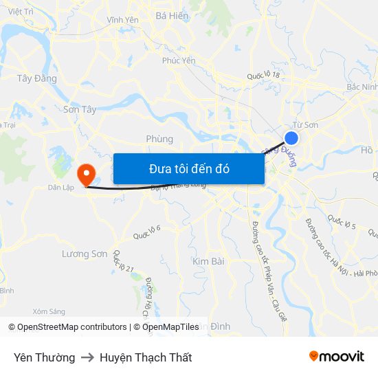 Yên Thường to Huyện Thạch Thất map