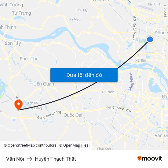 Vân Nội to Huyện Thạch Thất map