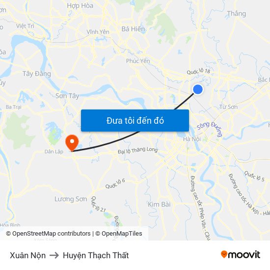 Xuân Nộn to Huyện Thạch Thất map