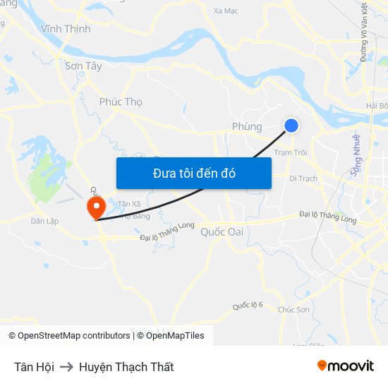 Tân Hội to Huyện Thạch Thất map