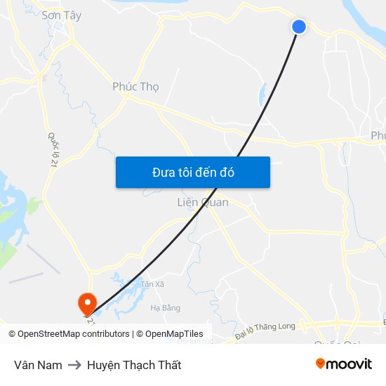 Vân Nam to Huyện Thạch Thất map