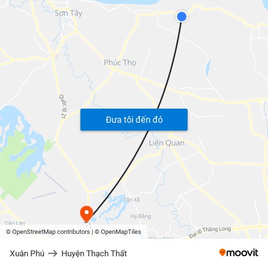 Xuân Phú to Huyện Thạch Thất map