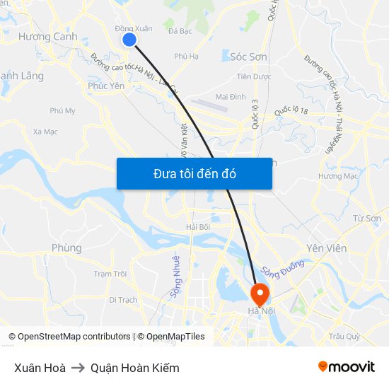 Xuân Hoà to Quận Hoàn Kiếm map