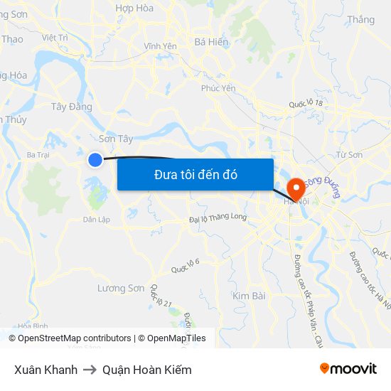 Xuân Khanh to Quận Hoàn Kiếm map