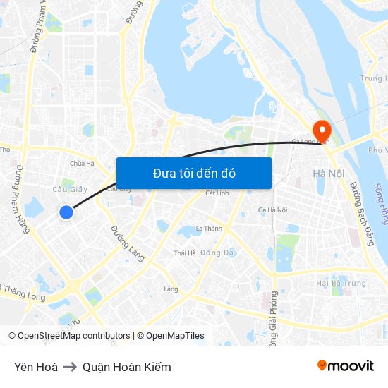 Yên Hoà to Quận Hoàn Kiếm map