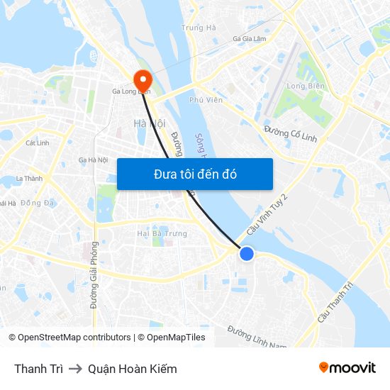 Thanh Trì to Quận Hoàn Kiếm map