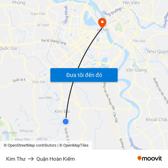 Kim Thư to Quận Hoàn Kiếm map