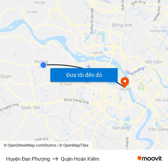 Huyện Đan Phượng to Quận Hoàn Kiếm map