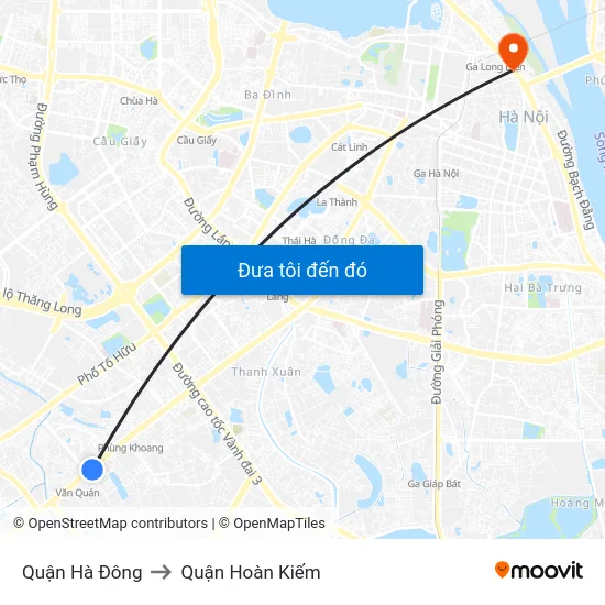 Quận Hà Đông to Quận Hoàn Kiếm map