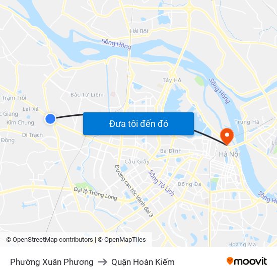 Phường Xuân Phương to Quận Hoàn Kiếm map