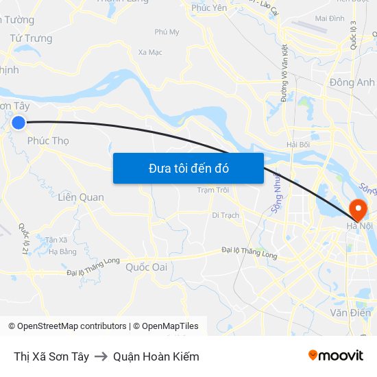 Thị Xã Sơn Tây to Quận Hoàn Kiếm map