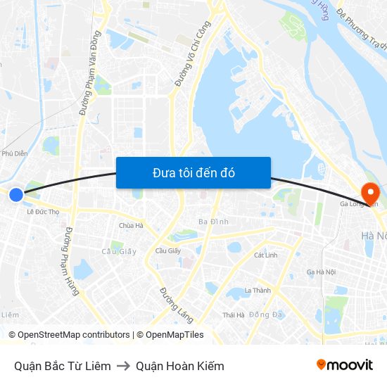 Quận Bắc Từ Liêm to Quận Hoàn Kiếm map