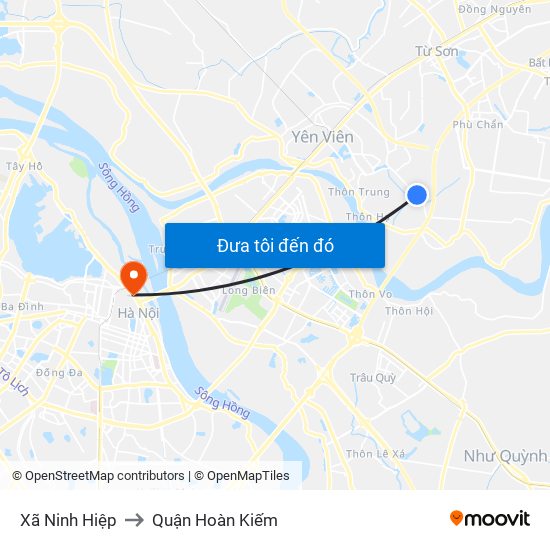 Xã Ninh Hiệp to Quận Hoàn Kiếm map